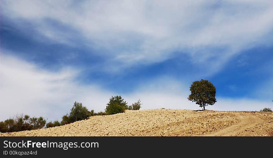 Horizon over a plowed hill and cloudy sky. Horizon over a plowed hill and cloudy sky