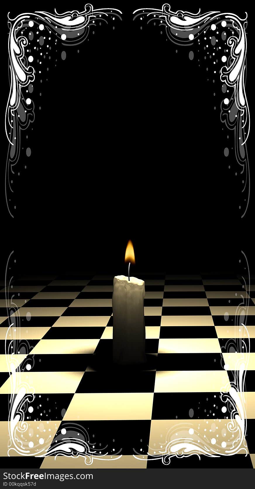 Soft-glowing candle light on chessboard - 3d render. Soft-glowing candle light on chessboard - 3d render