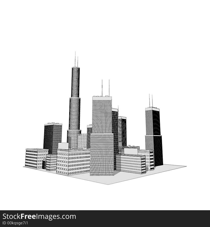 Isolated big skyscrapers on white background - illustration. Isolated big skyscrapers on white background - illustration