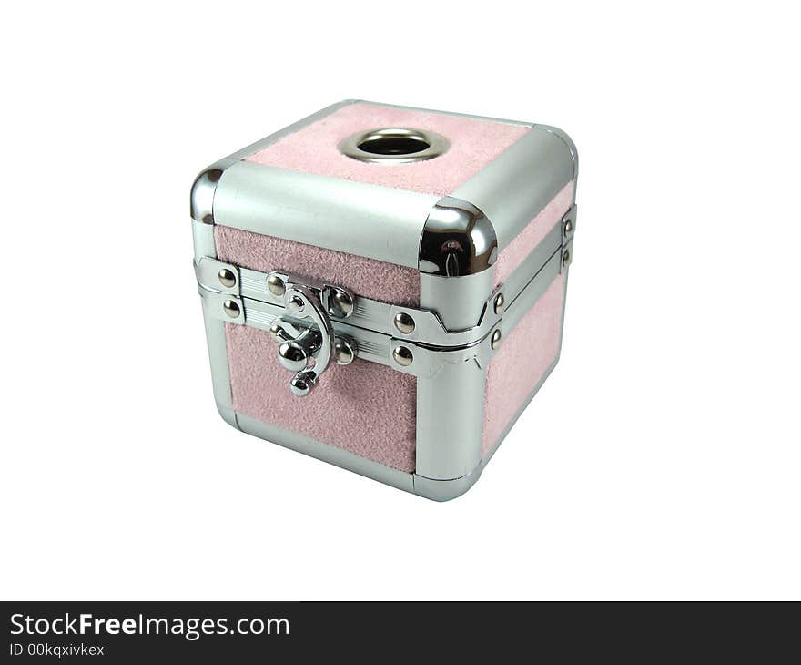 Small pink metal casket isolated on a white background. Small pink metal casket isolated on a white background