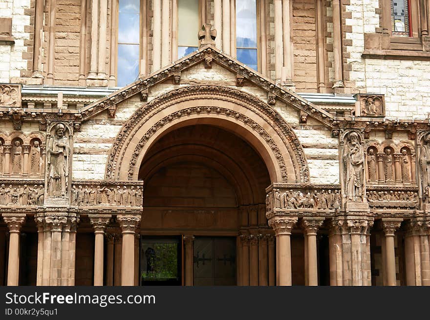 Arched entry to boston's very ornate trinity church. Arched entry to boston's very ornate trinity church