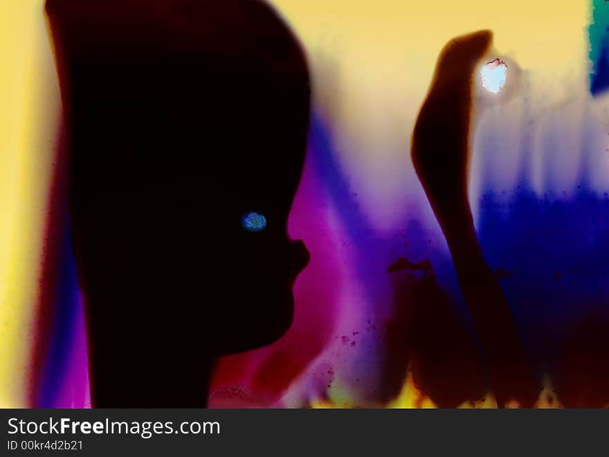 Strange abstract art of shadow figure holding glowing object. Strange abstract art of shadow figure holding glowing object