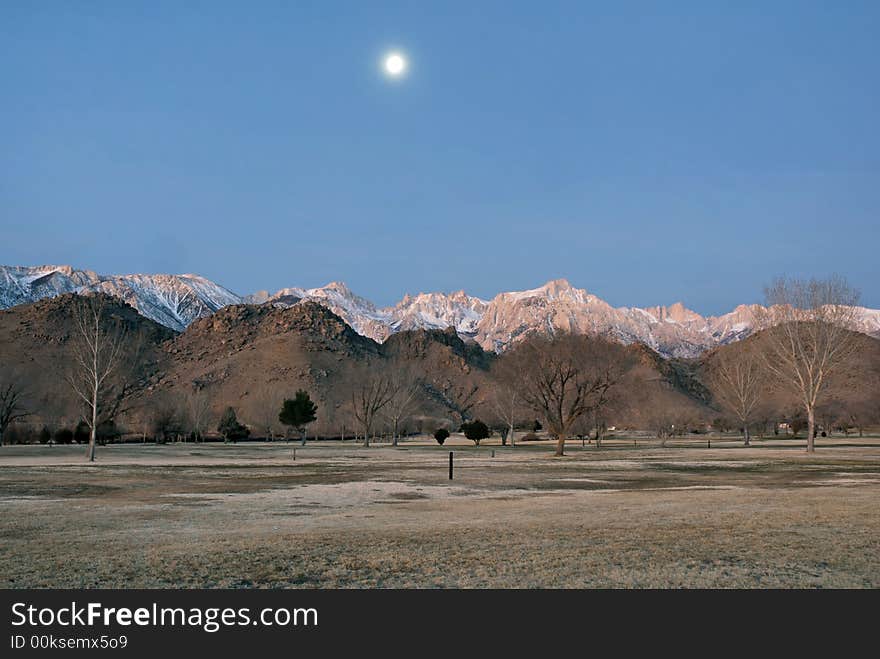 The full moon above Mt Whitney at dawn. The full moon above Mt Whitney at dawn