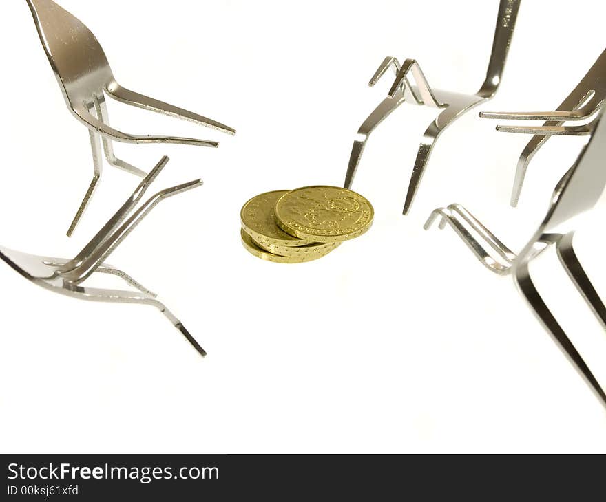 Fork fight on a white background. Fork fight on a white background