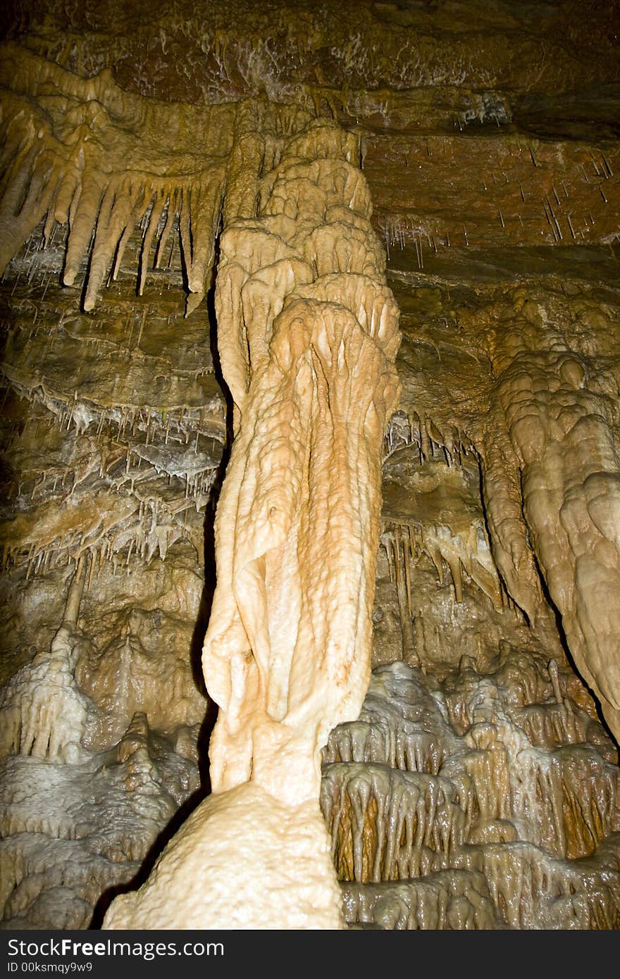 Natural column formation. The minerals in this structure is sandstone, calcite, and some hints of iron.
Located in Smoke Hole Caverns, WV.