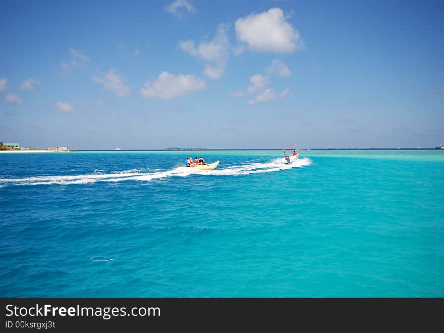 Banana riding at Full Moon, Maldives