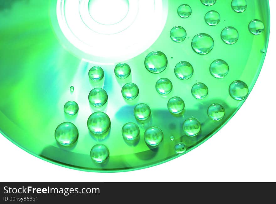 Green water drop on disk for background