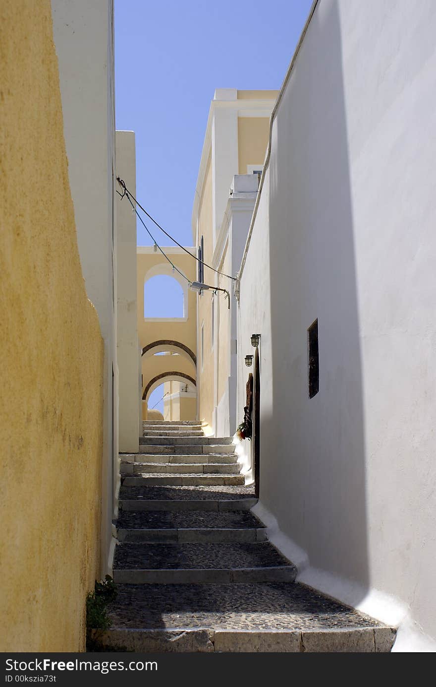 Steps and architecture in Oia Santorini Greece