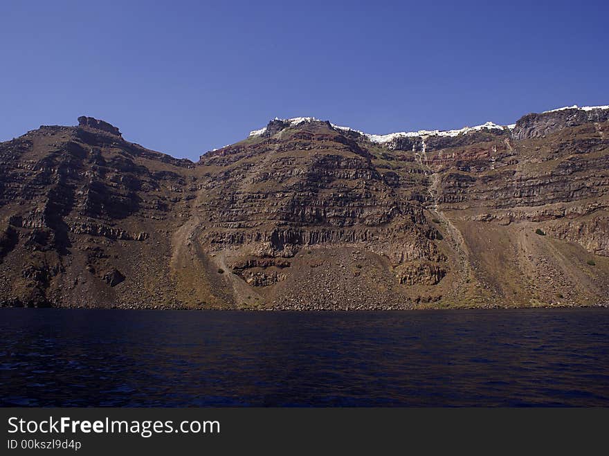 Landscape panorama from caldera on Santorini island, Greece