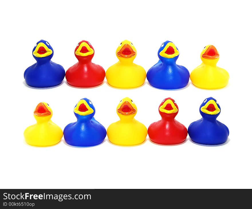 Many toy rubber ducks