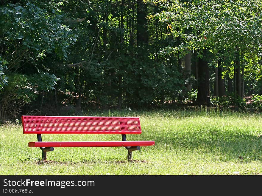 Red Bench in Park