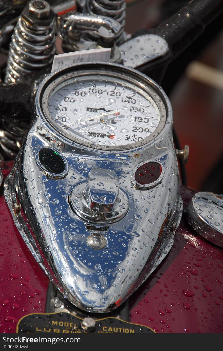 Motorcycle speedometer with rain drops