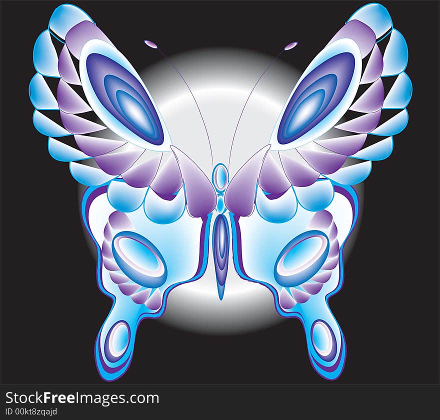 Blue and purple butterfly set against a full moon. Blue and purple butterfly set against a full moon