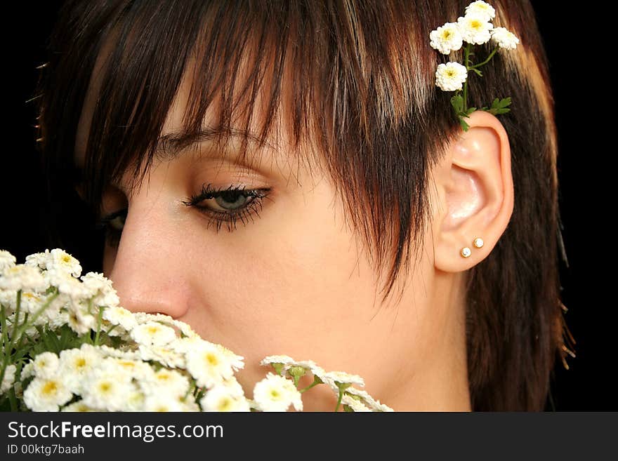 Young girl with flowers