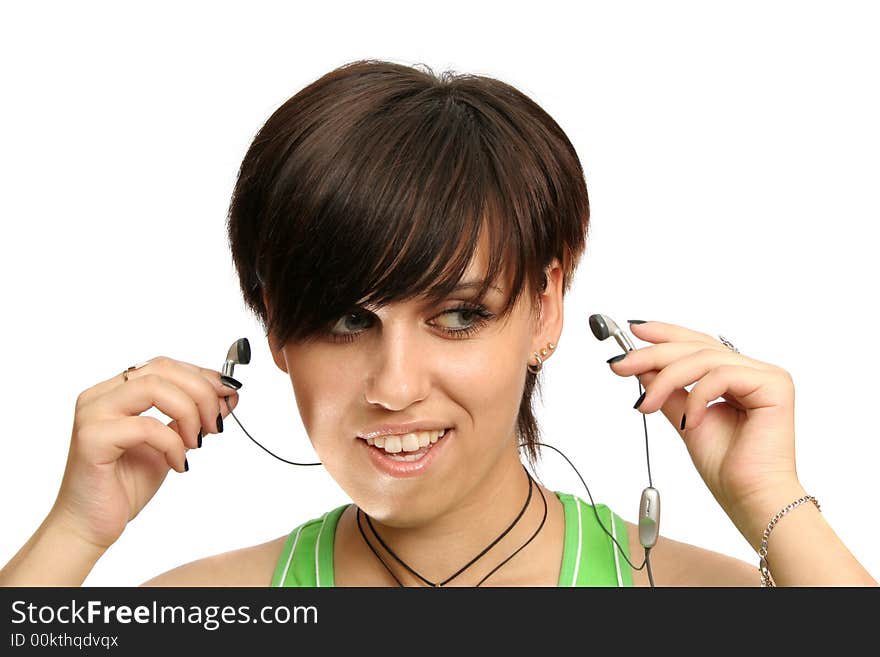 Girl with mobile s headphones