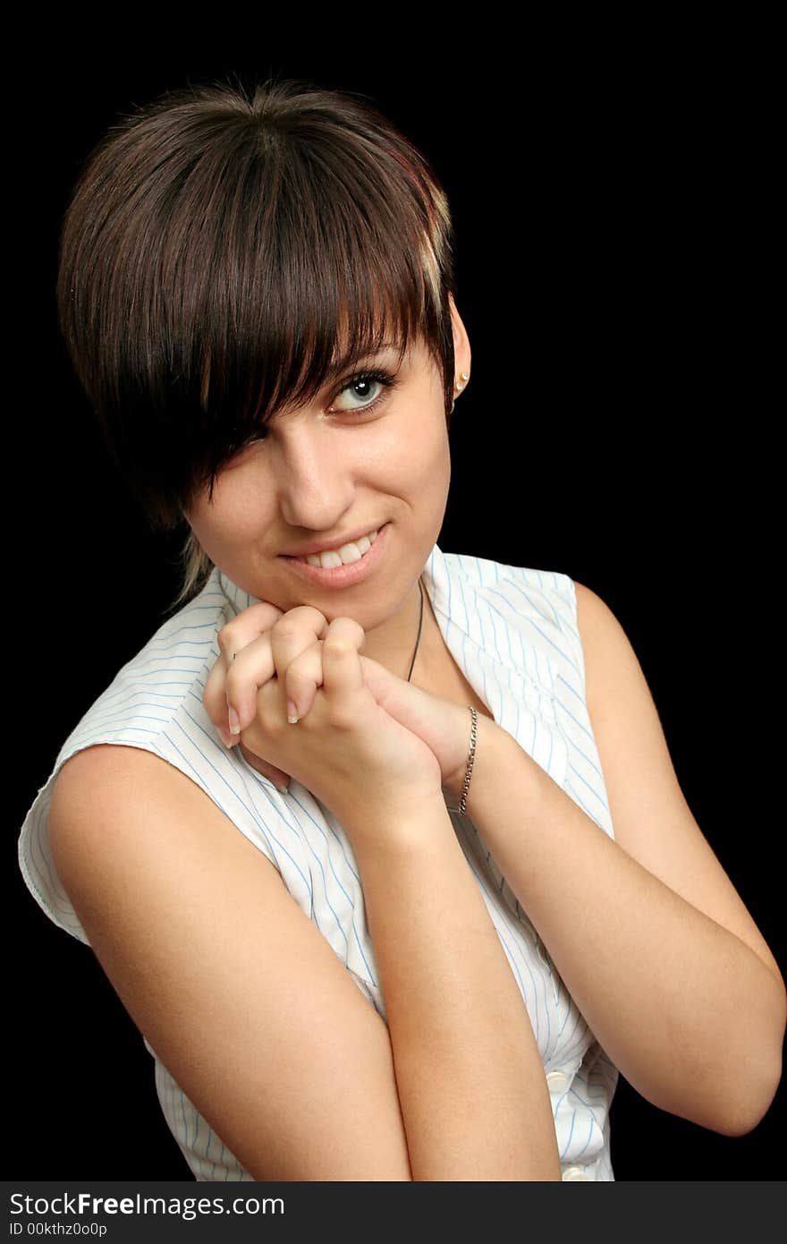 The young girl with expressive emotions, isolated on black background. The young girl with expressive emotions, isolated on black background