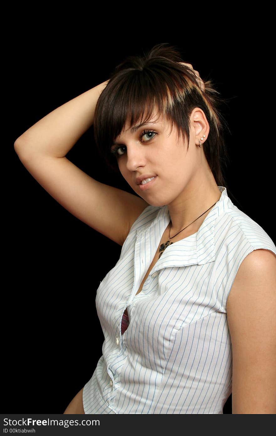 The young girl with expressive emotions, isolated on black background. The young girl with expressive emotions, isolated on black background