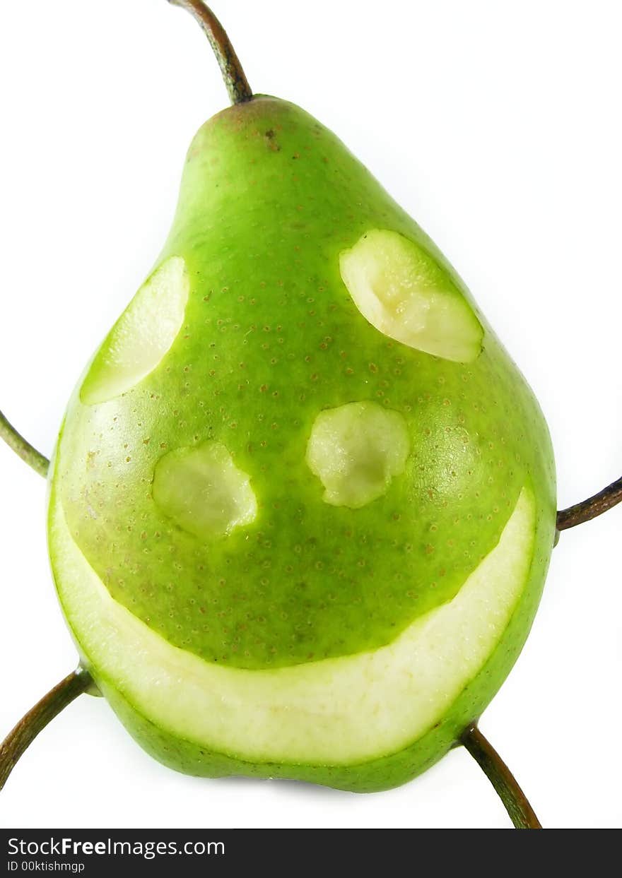 cheerful pear on white