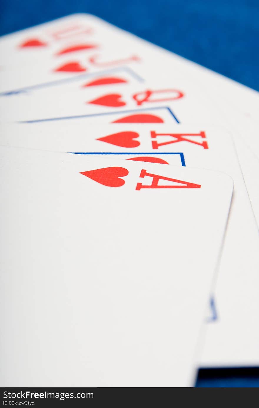 Royal flush in action (shallow depth of field)