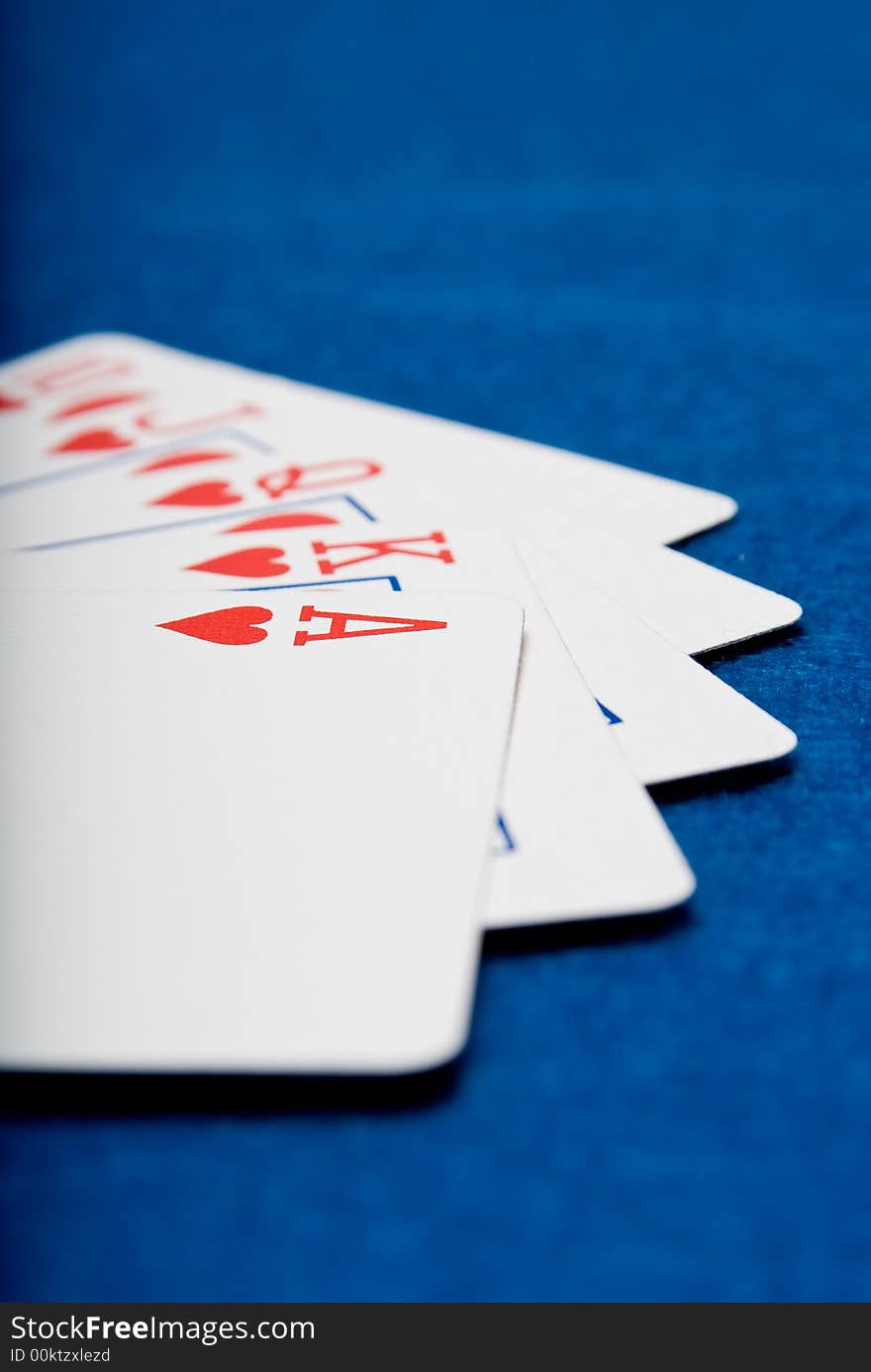 Royal flush in action (shallow depth of field)