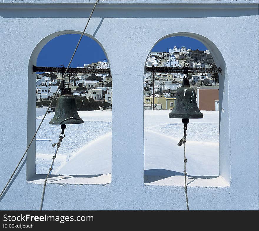 Two bells, Santorini island, Cyclades, Greece