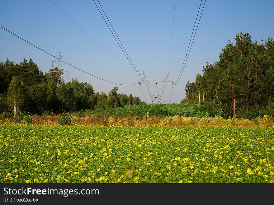 Power towers carrying electricity cables. Power towers carrying electricity cables.