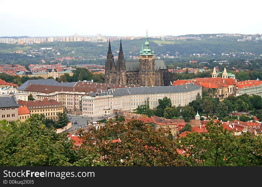 The aerial view of Prague City from Petrin Hill