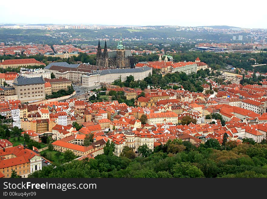 The aerial view of Prague City from Petrin Hill