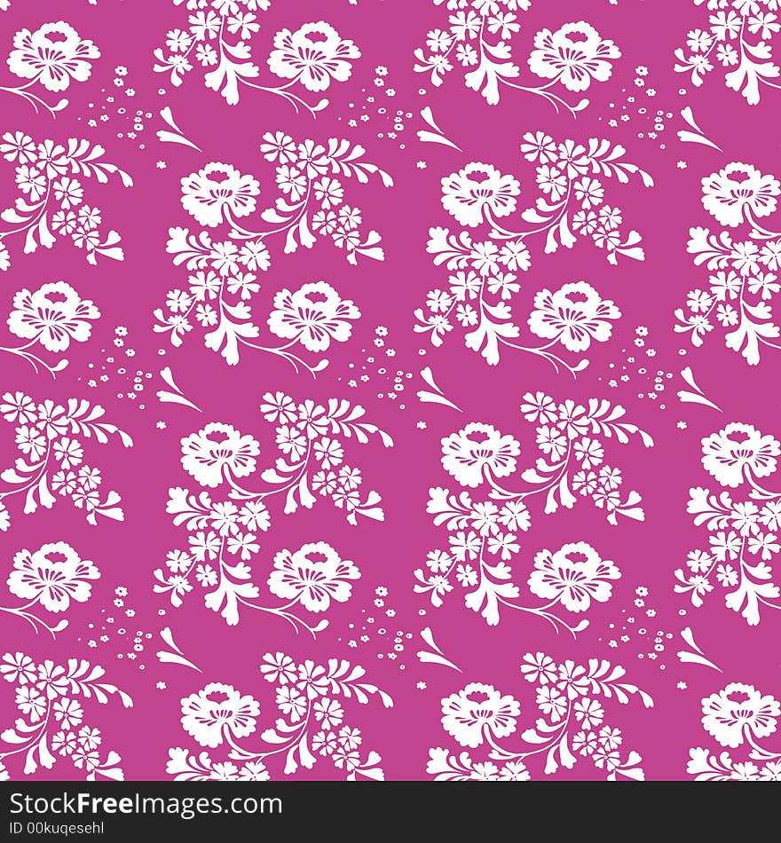 Seamless floral tile, white on purple. Seamless floral tile, white on purple