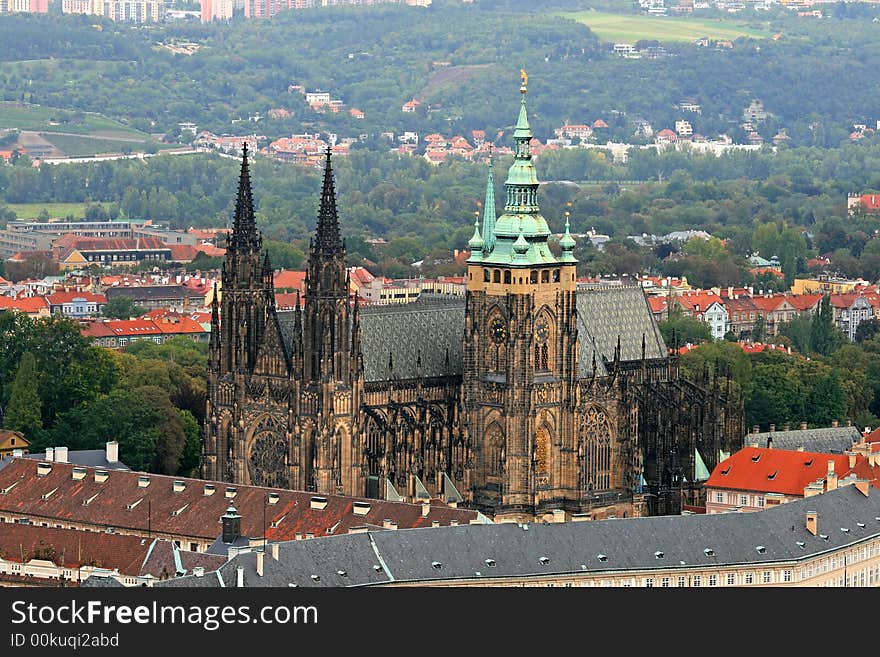 The aerial view of Prague City from Petrin Hill