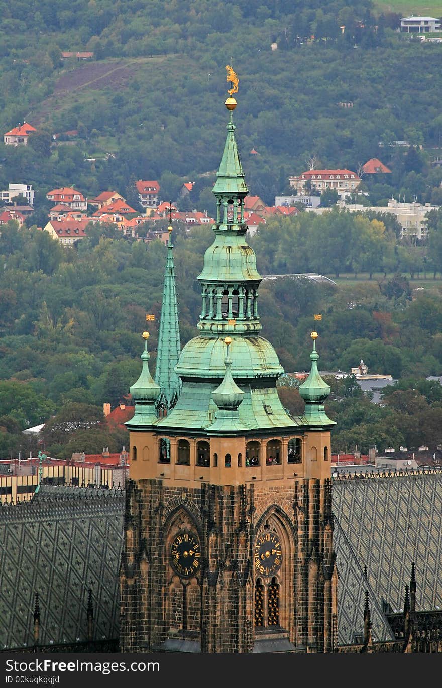 The aerial view of Prague City from Petrin Hill