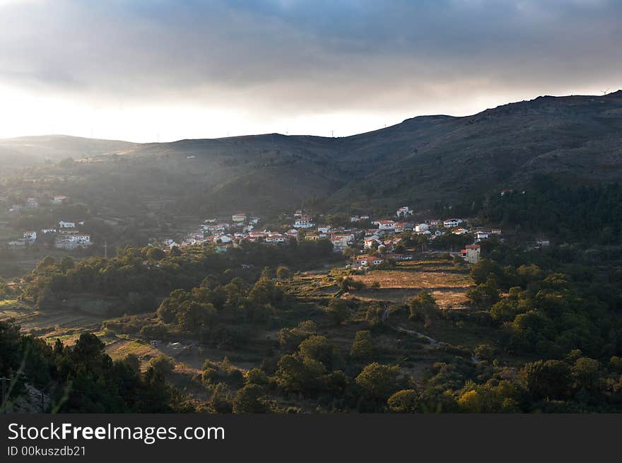 Mountain village at dusk