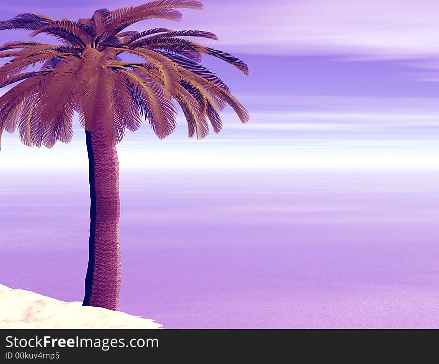 Beautiful landscape with palm.3d image