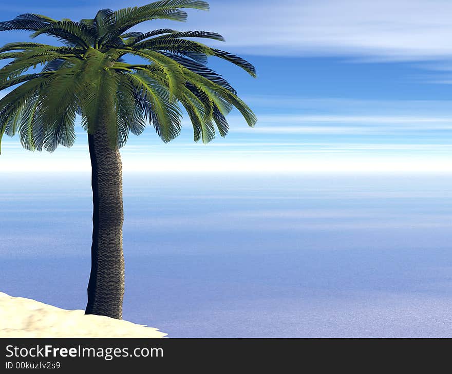 Beautiful landscape with palm. 3d image