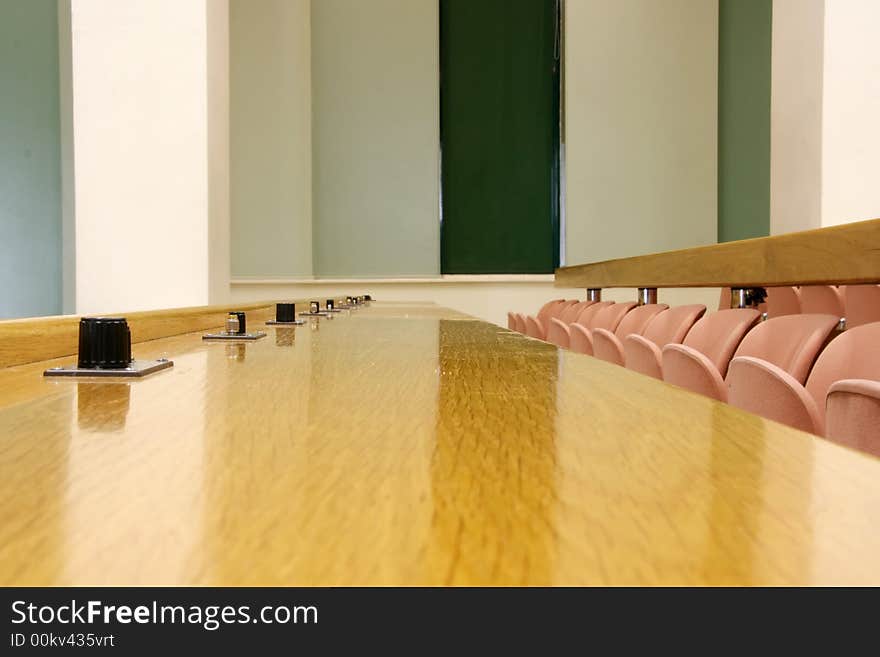 An empty seat row of a conference room. An empty seat row of a conference room