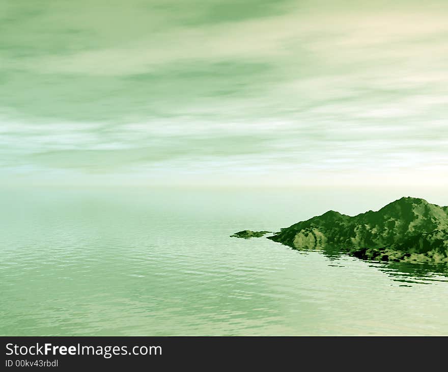 Beautiful landscape with island. 3d image