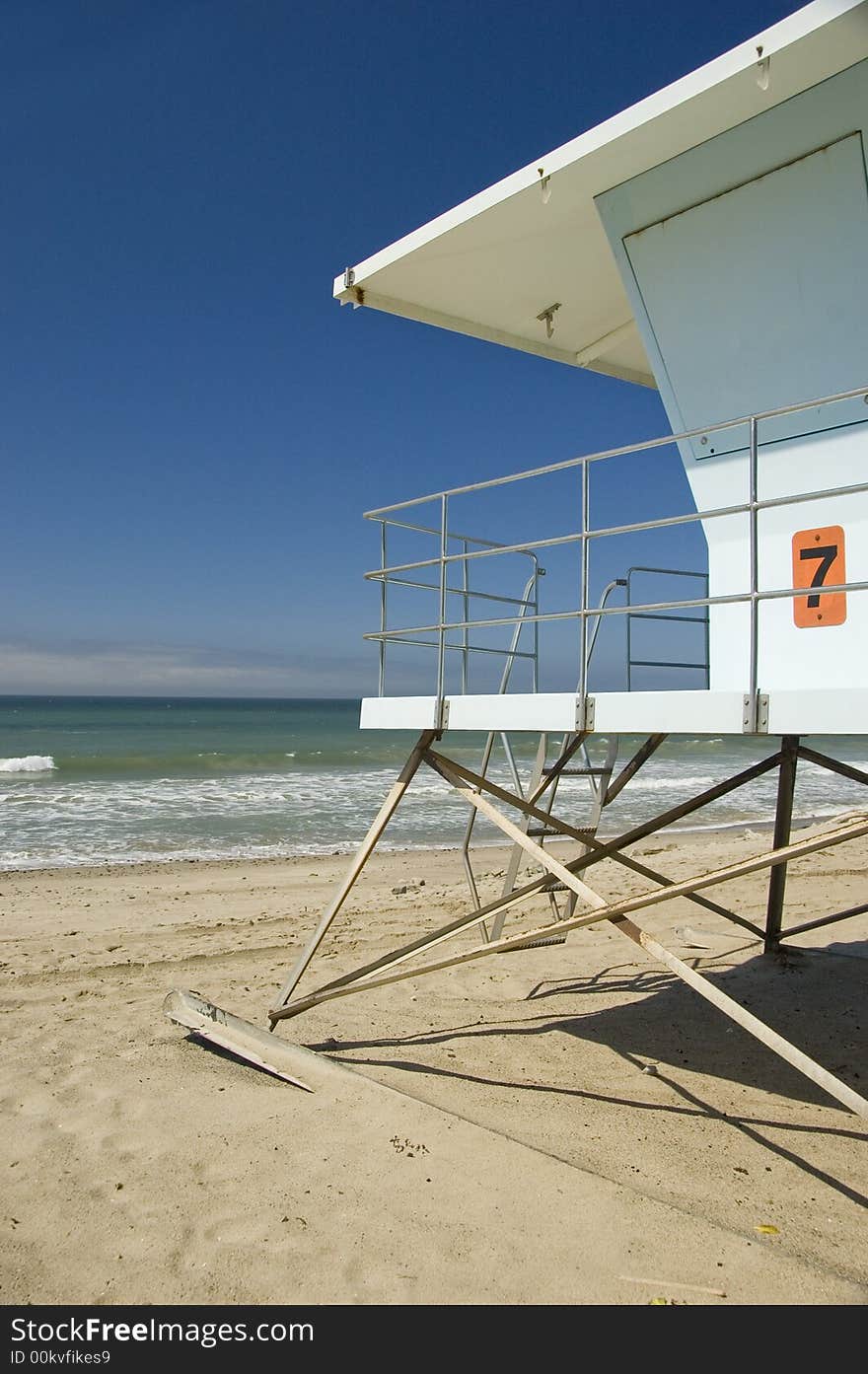 A view of the beach from a life guard house. A view of the beach from a life guard house