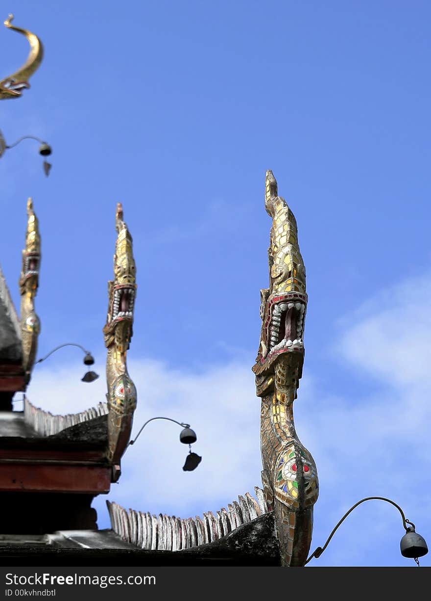 Temple  roof and dragons thailand