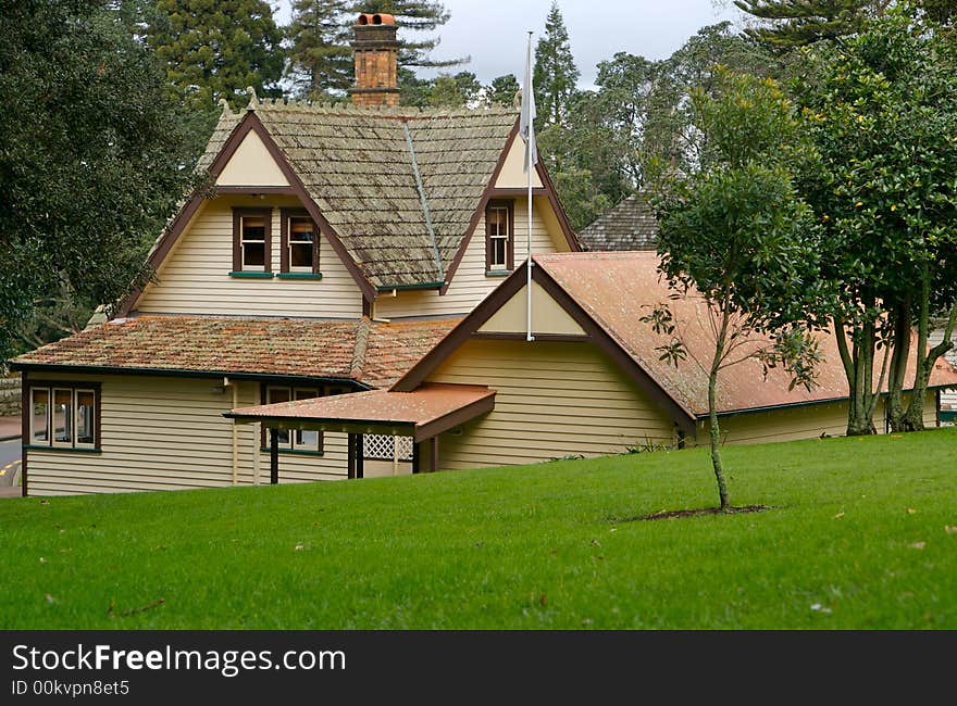 An old historical house with flag. An old historical house with flag