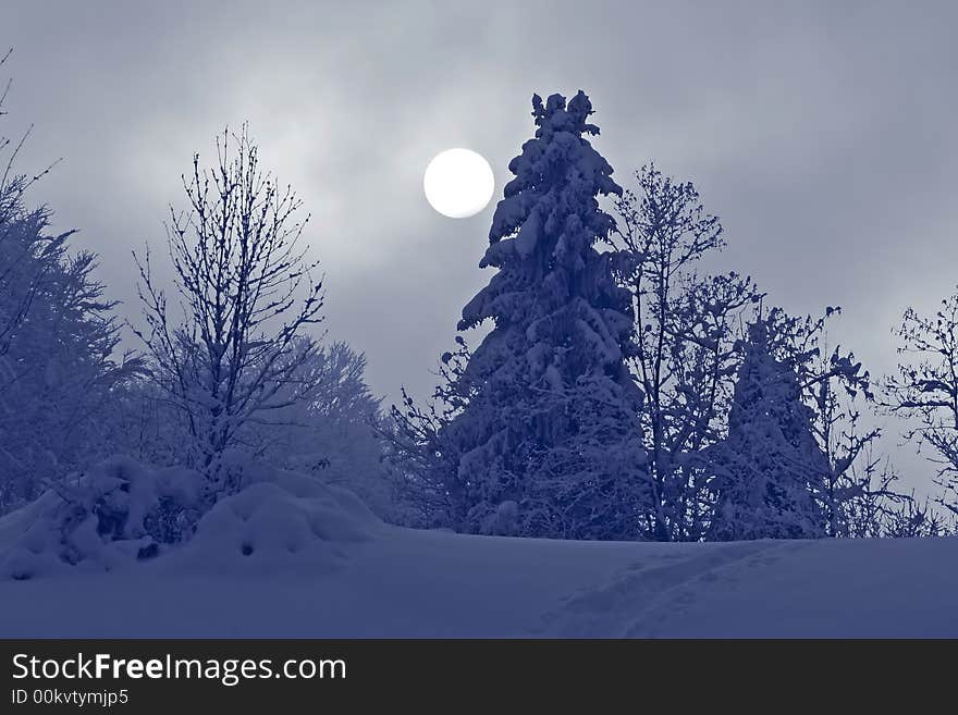 Landscape of mountain snow-covered in the brown;