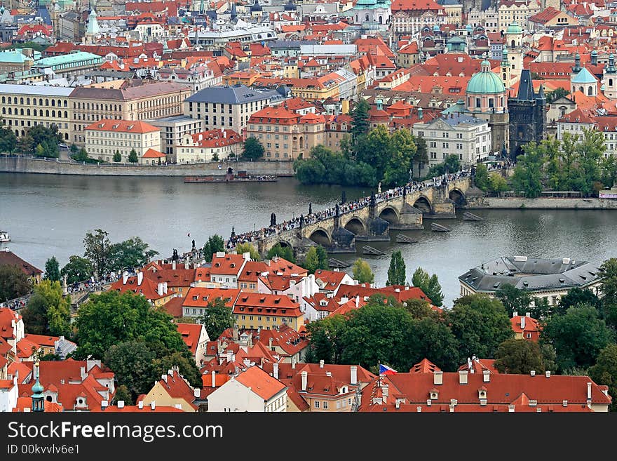 The aerial view of Prague City from Petrin Hill