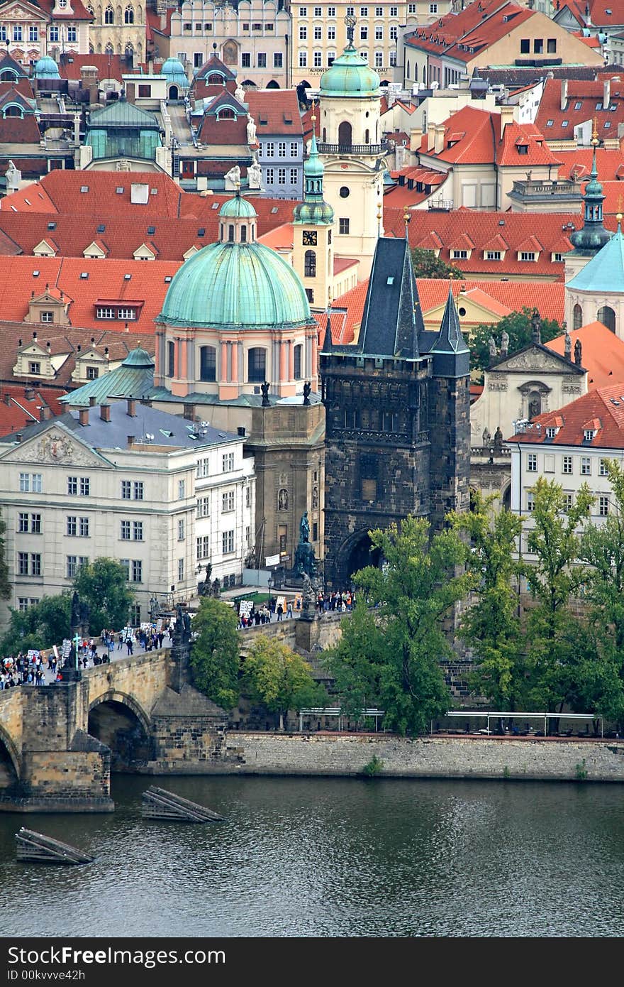 The aerial view of Prague City from Petrin Hill