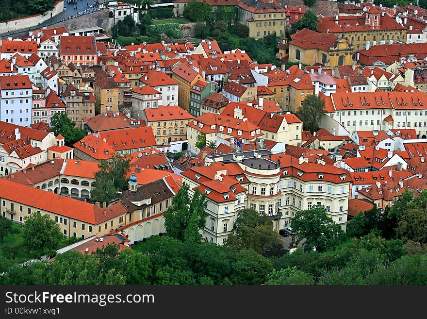 The aerial view of Prague City from Petrin Hill