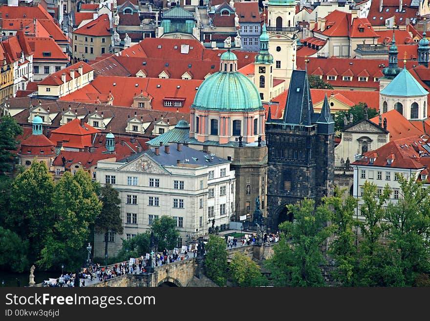 The aerial view of Prague City from Petrin Hill