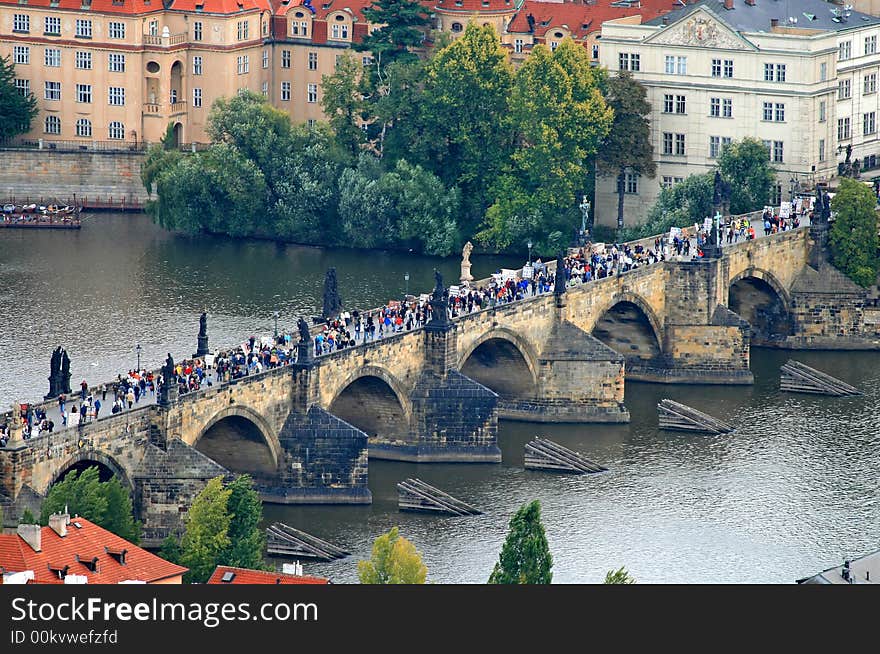 The aerial view of Prague City from Petrin Hill