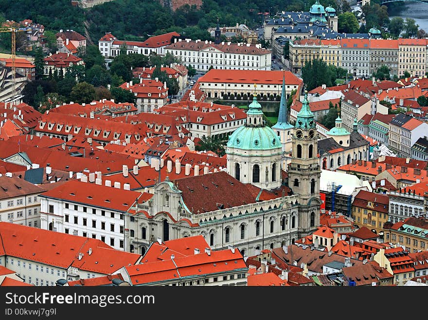 The aerial view of Prague City from Petrin Hill