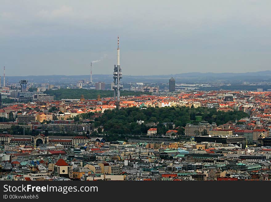 The aerial view of Prague City from Petrin Hill