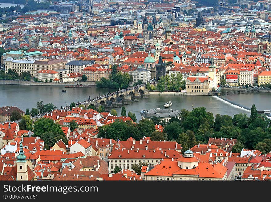 The aerial view of Prague City from Petrin Hill