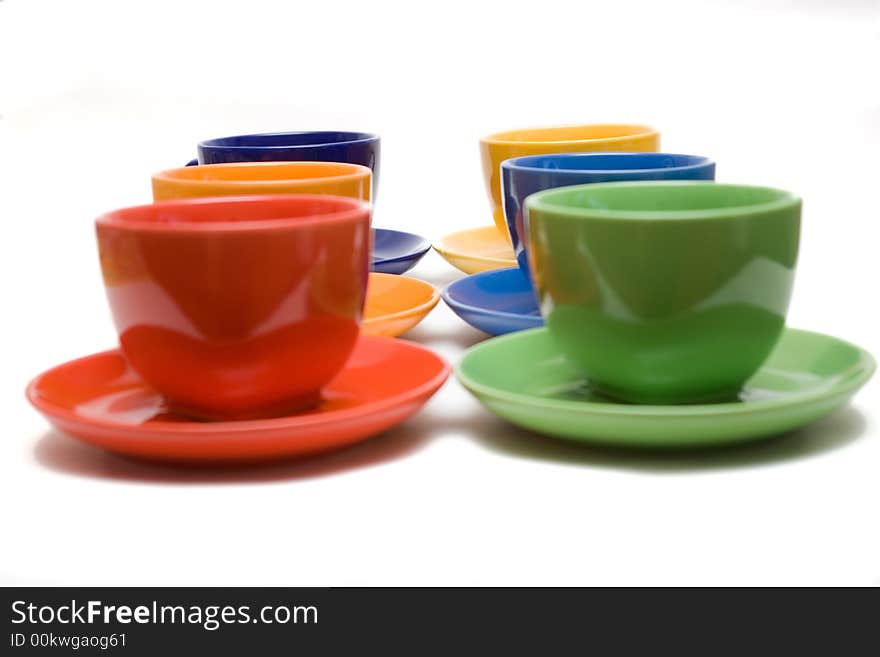 Six color cups on the background. Six color cups on the background