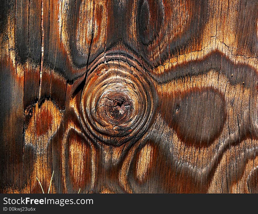 Pattern in a plywood panel with a large knot and unusual grain texture. Pattern in a plywood panel with a large knot and unusual grain texture.